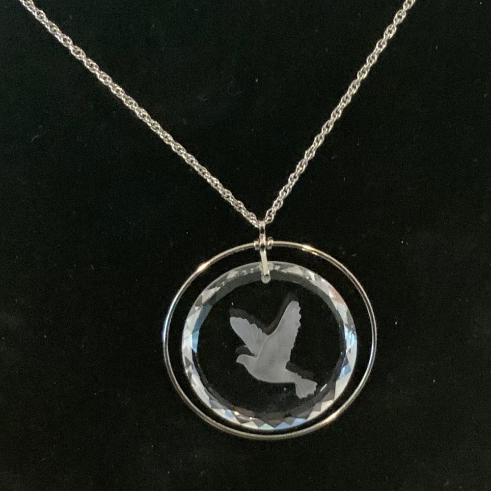 Vintage Sterling Silver Etched Glass Necklace